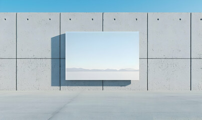 Poster - Minimalistic Concrete Wall with Blank Canvas Displaying Horizon View