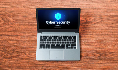 Poster - cyber security system on computer screen protect private information snugly from hacker and cyber at