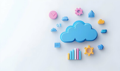 Poster - Colorful Cloud Computing Icons with Charts and Graphs on White Background