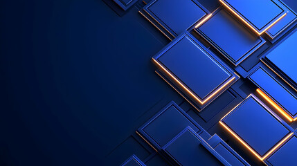 Poster - Abstract Blue Background with Geometric Shapes and Golden Highlights