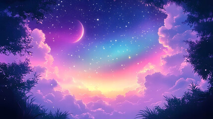 Wall Mural - beautiful fantasy starry night sky blue and purple colorful galaxy and aurora 4k wallpaper. cosmic w