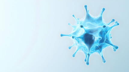 Poster - Light Blue 3D Render of Microbial Structure with Soft Background