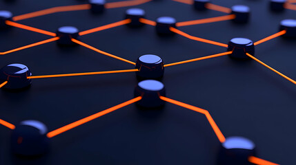 Poster - Abstract Network Connection with Nodes and Bright Orange Lines