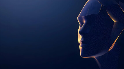 Poster - Futuristic Portrait of Abstract Face in Soft Blue and Orange Light