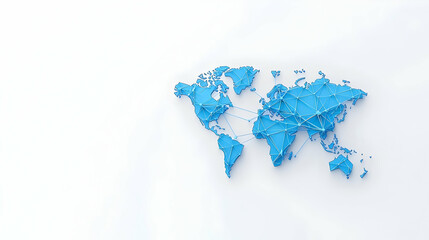 Poster - Geometric Blue World Map with Connected Lines on White Background