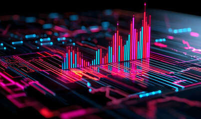 Poster - Abstract Digital Graph Visualization with Neon Color Elements