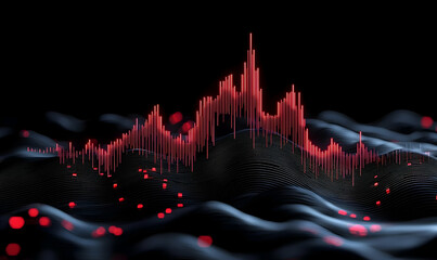 Poster - Abstract Sound Waveform with Glowing Red Peaks on Dark Background