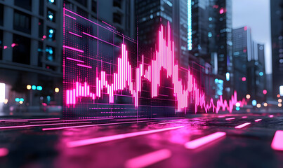 Poster - Vibrant Data Visualization in Urban Landscape with Neon Lights