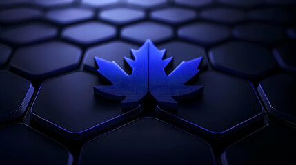 Poster - Blue Leaf Design on Black Hexagonal Background with Gradient Effect