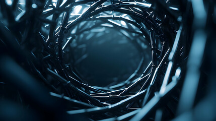 Poster - Abstract Dark Spiral of Metallic Strands in Futuristic Background