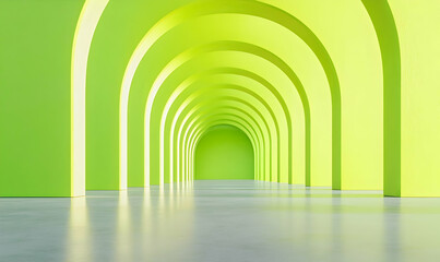 Poster - Modern architectural interior with bright green arches and minimalism