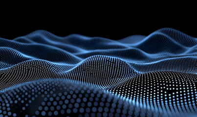 Poster - Abstract Digital Waves of Blue Light on Black Background