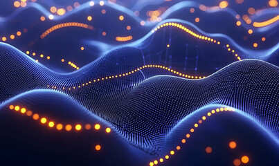Poster - Vibrant Waves of Digital Light with Abstract Neon Glowing Dots