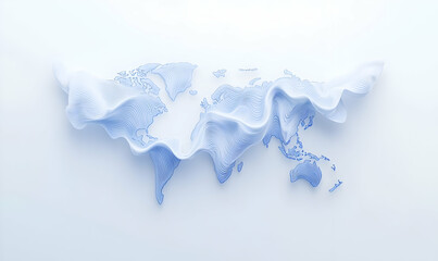 Poster - Abstract World Map with Flowing Lines in Soft Blue Tones