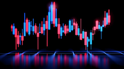 Poster - Colorful Stock Market Chart with Trend Lines and Reflection