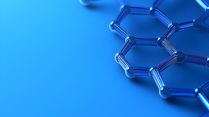 Poster - Blue Abstract Molecular Structure with Hexagonal Patterns in Focus