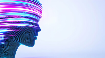 Poster - Abstract profile silhouette with vibrant flowing light trails