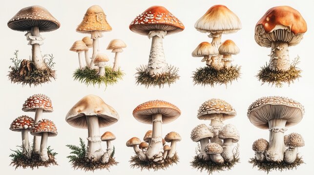 A close-up shot of various types of mushrooms