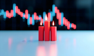 Poster - Red Candlestick Chart with Background Price Trend for Finance Analysis