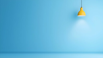 Poster - Bright Yellow Pendant Light Against Soft Blue Wall Background