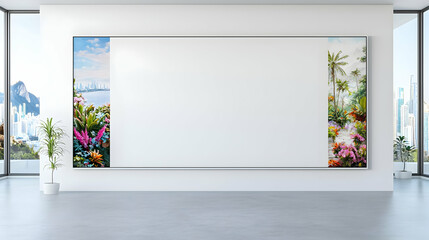 Poster - Modern Interior Display with Large White Frame and Colorful Artwork