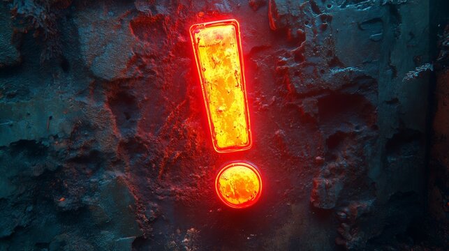 Red Neon Exclamation Mark: A vibrant red neon exclamation mark