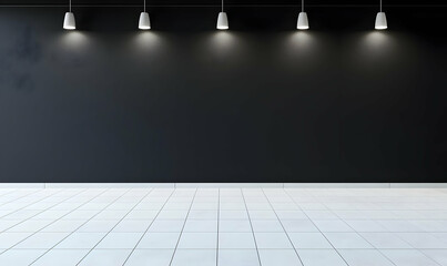 Poster - Modern Minimalist Room with Black Wall and Pendant Lighting