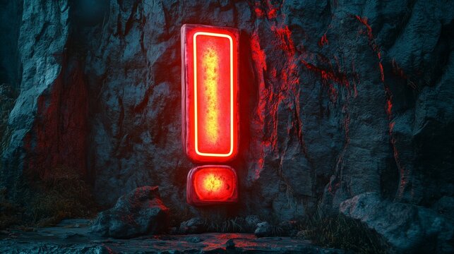 Red Neon Exclamation Mark: A vibrant red neon exclamation mark