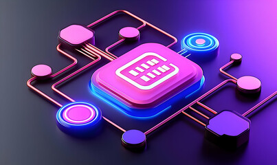 Poster - Abstract Digital Circuitry with Neon Elements and Glow Effects