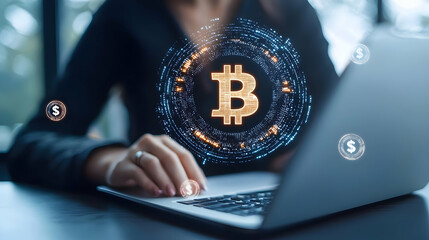 Poster - Strategic Business Investment in Cryptocurrency with Digital Bitcoin Symbol