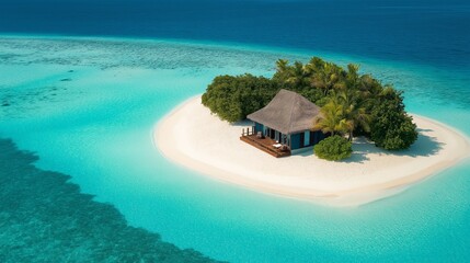 Wall Mural - tropical island beach view with a house