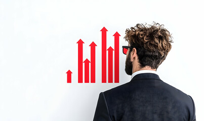 Poster - Businessman Analyzing Growth Chart on White Wall in Modern Office