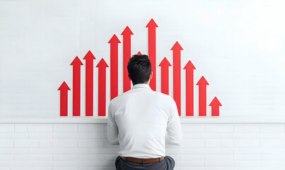 Poster - Business Growth Concept with Red Arrows and Businessman in White Shirt