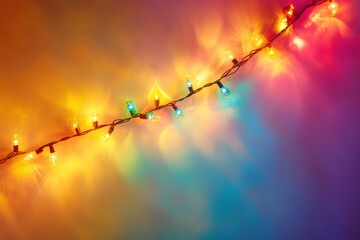 Poster - Colorful glowing garland lights add festive charm to a soft gradient background perfect for celebration and joy Generative AI