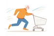 © Rodica - Elderly caucasian male joyfully running with shopping cart in casual attire