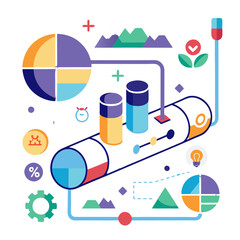 Poster - A colorful visual interpretation illustrates the transformation of raw data into organized charts and graphics, symbolizing data analysis and insights generation