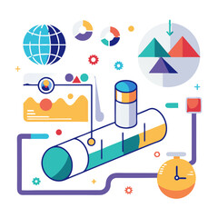 Poster - A visual representation illustrates the transformation of raw data into clear visuals, featuring charts, graphs, a globe, and tools. This emphasizes data analysis and visualization techniques