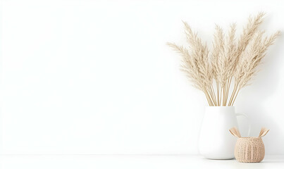 Poster - Elegant Minimalist Display of Dried Pampas Grass in White Vase