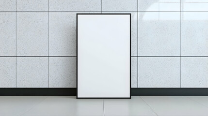 Poster - Blank Vertical Picture Frame on Modern Wall with Gray Tiles