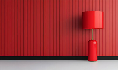 Poster - Modern Red Lamp Against Striped Red Wall in Minimalist Interior