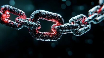 Poster - Glowing Metallic Chain Links with Bright Red Highlights in Dark Background