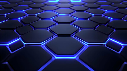 Poster - Glowing Blue Hexagonal Pattern on Dark Surface for Modern Background