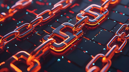 Poster - Futuristic Digital Chains with Neon Glow on Dark Background