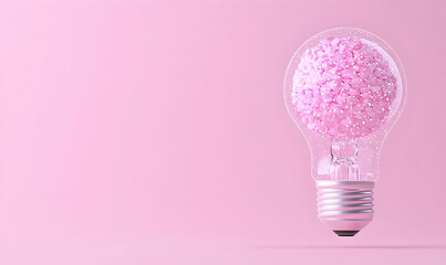 Poster - Pink Light Bulb with Floral Design on Soft Pink Background