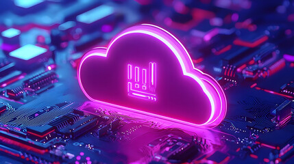 Poster - Futuristic Cloud Technology Icon Over Digital Circuit Board Background