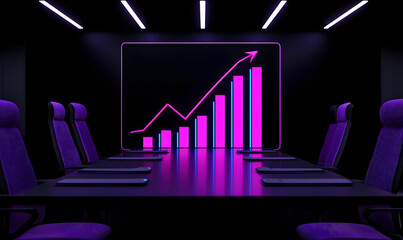 Poster - Modern Conference Room with Graph Display in Neon Lighting