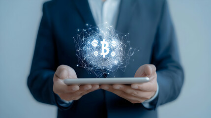 Poster - Business Person Showing Digital Cryptocurrency Concept on Tablet
