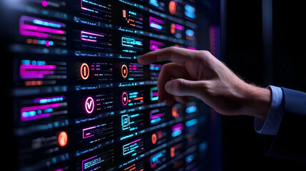 Aufkleber - Hand Interacting with Futuristic User Interface Showing Data Visualizations
