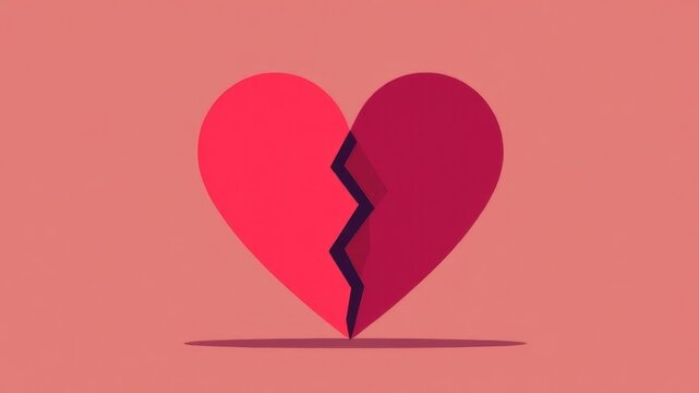 illustration of red broken heart on plain background