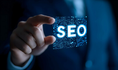 Poster - Business Person Presenting SEO Concept with Digital Elements